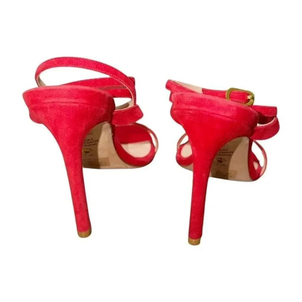 Stuart Weitzman Ellsie 100 Red Suede Ankle Strap Sandal Heel 7.5